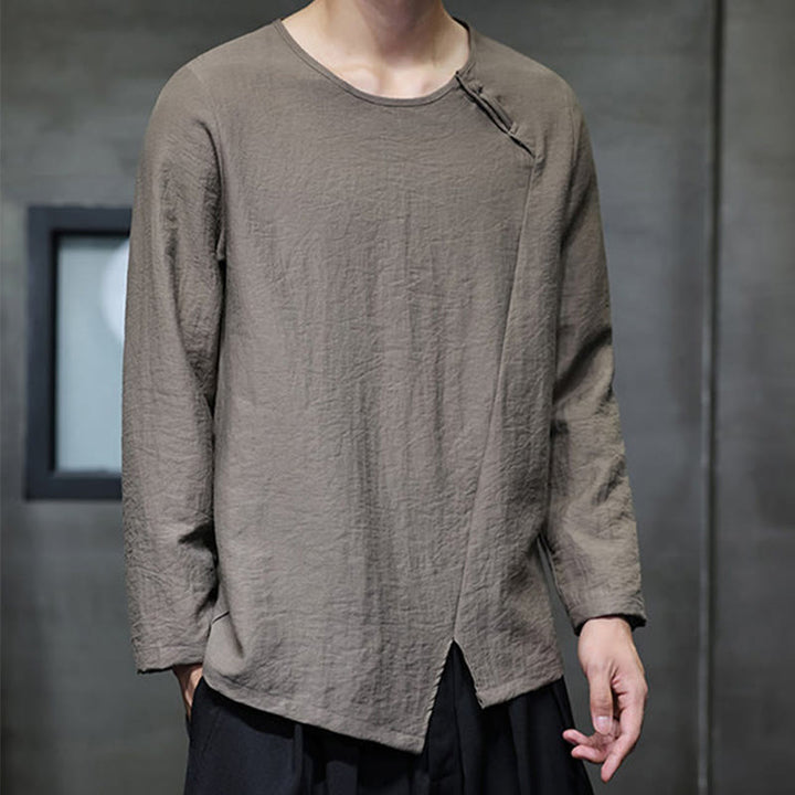 Buddha Stones Fall Solid Girocollo Manica Lunga T-Shirt Cotone Abbigliamento Uomo