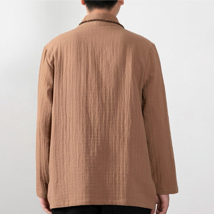Buddha Stones Fall Simple V-Neck Manica Lunga T-Shirt Cotone Abbigliamento Uomo