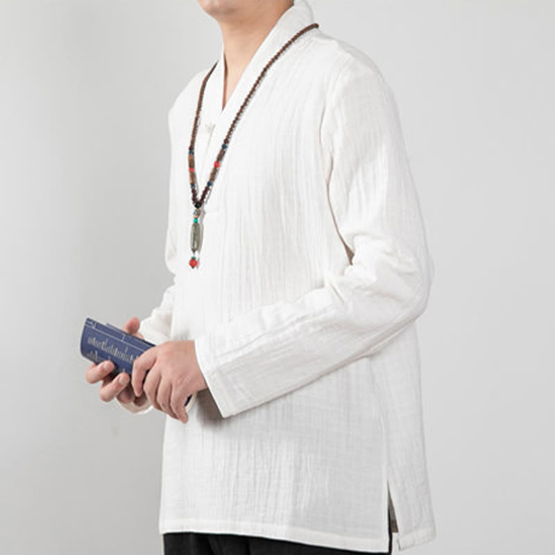 Buddha Stones Fall Simple V-Neck Manica Lunga T-Shirt Cotone Abbigliamento Uomo