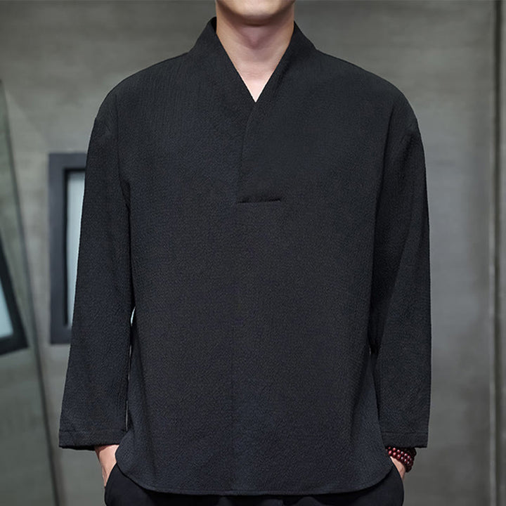 Maglietta a maniche lunghe con scollo a V semplice Buddha Stones Uomo Abbigliamento - Nero - US/UK/AU46, EU56 (5XL) - image 11