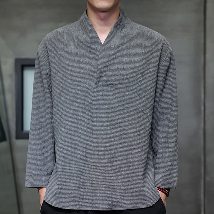 Maglietta a maniche lunghe con scollo a V semplice Buddha Stones Uomo Abbigliamento - Grigio - US/UK/AU46, EU56 (5XL) - image 19