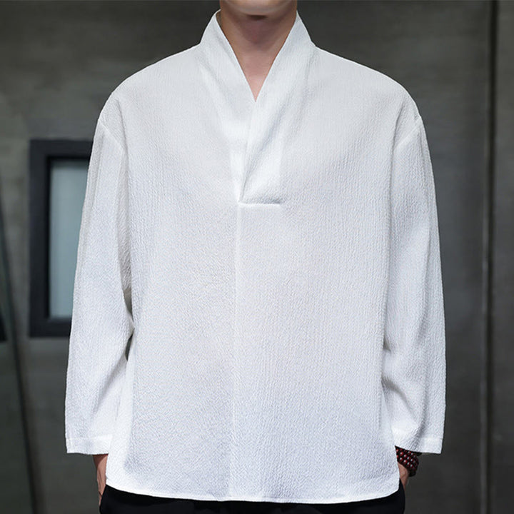 Maglietta a maniche lunghe con scollo a V semplice Buddha Stones Uomo Abbigliamento - Bianco - US/UK/AU46, EU56 (5XL) - image 0