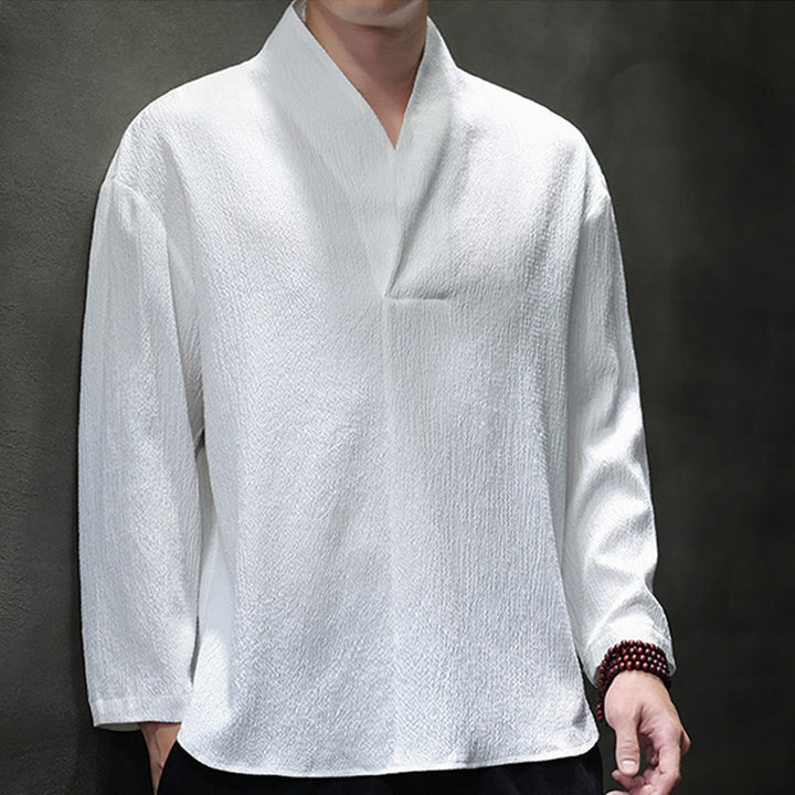 Maglietta a maniche lunghe con scollo a V semplice Buddha Stones Uomo Abbigliamento - image 1