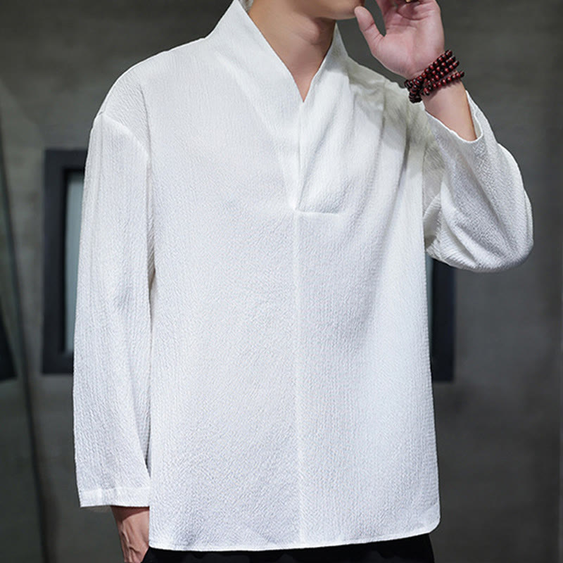 Maglietta a maniche lunghe con scollo a V semplice Buddha Stones Uomo Abbigliamento - image 4