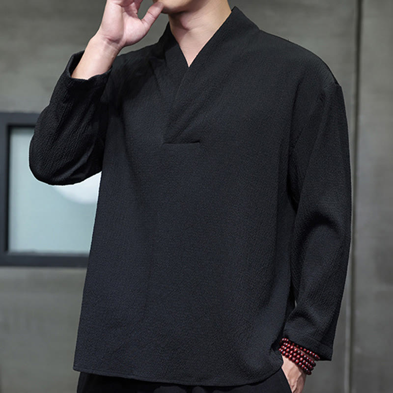 Maglietta a maniche lunghe con scollo a V semplice Buddha Stones Uomo Abbigliamento - image 12