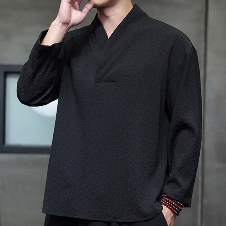 Maglietta a maniche lunghe con scollo a V semplice Buddha Stones Uomo Abbigliamento - image 12