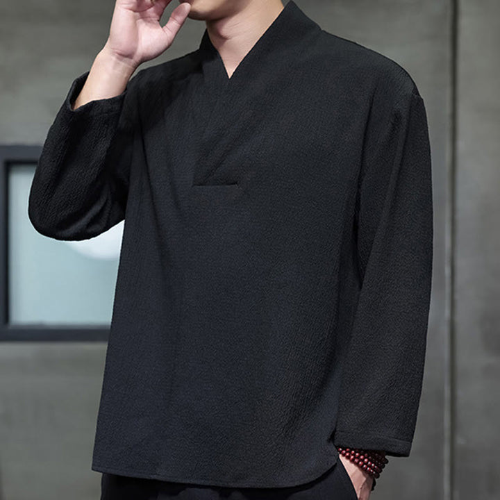 Maglietta a maniche lunghe con scollo a V semplice Buddha Stones Uomo Abbigliamento - image 15