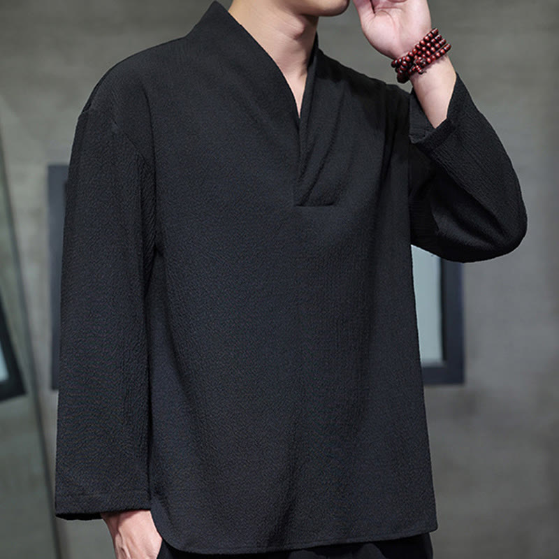 Maglietta a maniche lunghe con scollo a V semplice Buddha Stones Uomo Abbigliamento - image 16