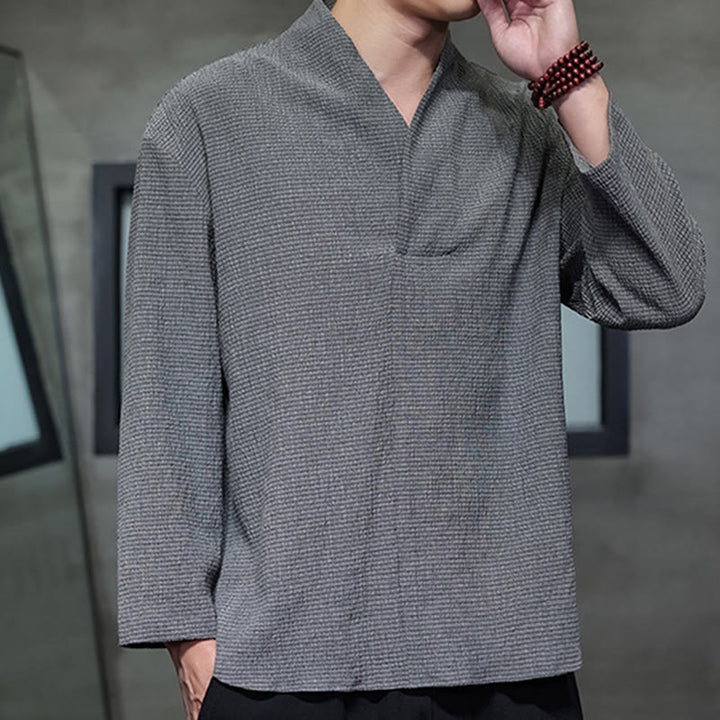 Maglietta a maniche lunghe con scollo a V semplice Buddha Stones Uomo Abbigliamento - image 22