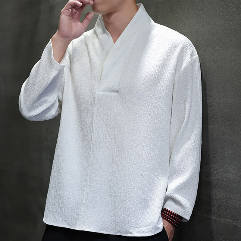 Maglietta a maniche lunghe con scollo a V semplice Buddha Stones Uomo Abbigliamento - image 5