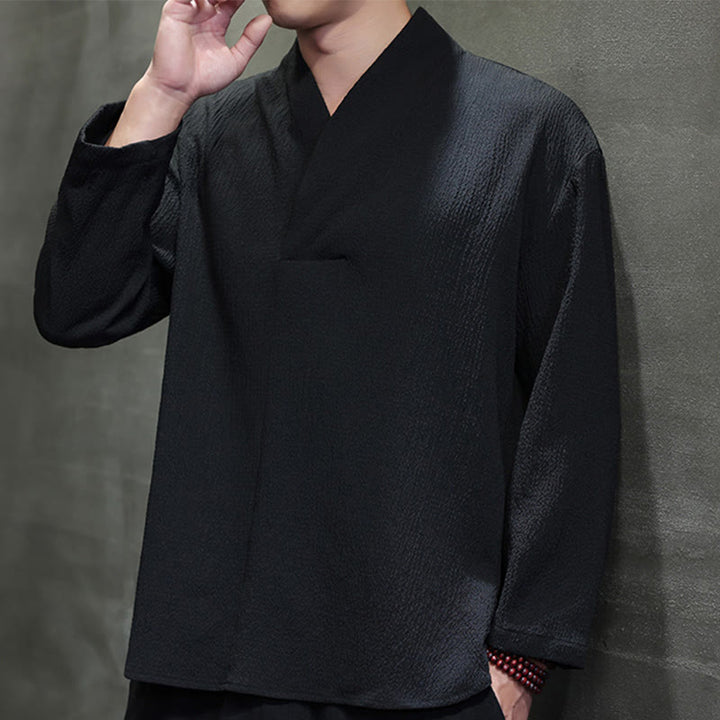 Maglietta a maniche lunghe con scollo a V semplice Buddha Stones Uomo Abbigliamento - image 17