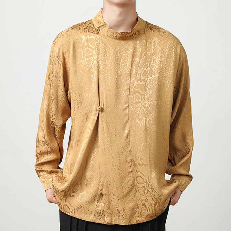 Camicia a maniche lunghe con bottoni a rana in jacquard autunnale Buddha Stones Uomo Abbigliamento - Mocassino - US/UK/AU46, EU56 (5XL) - image 1