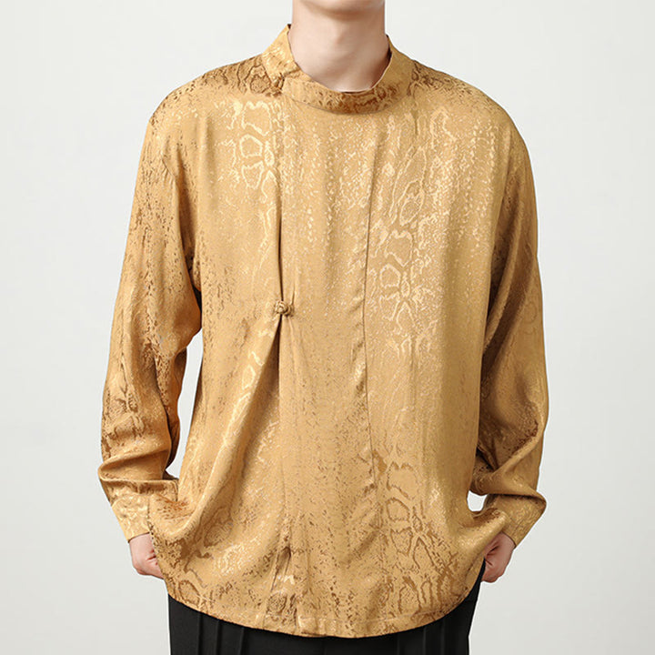 Camicia a maniche lunghe con bottoni a rana in jacquard autunnale Buddha Stones Uomo Abbigliamento - Mocassino - US/UK/AU46, EU56 (5XL) - image 1