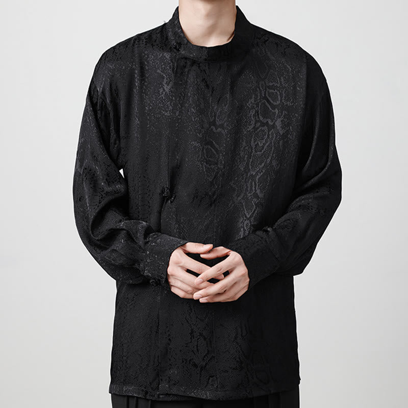 Camicia a maniche lunghe con bottoni a rana in jacquard autunnale Buddha Stones Uomo Abbigliamento - Nero - US/UK/AU46, EU56 (5XL) - image 11