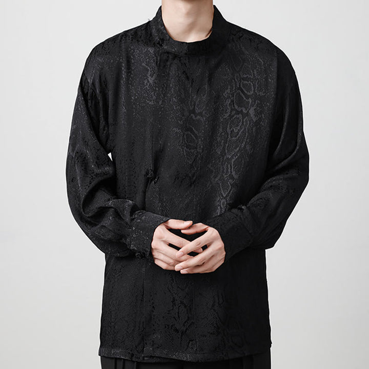 Camicia a maniche lunghe con bottoni a rana in jacquard autunnale Buddha Stones Uomo Abbigliamento - Nero - US/UK/AU46, EU56 (5XL) - image 11