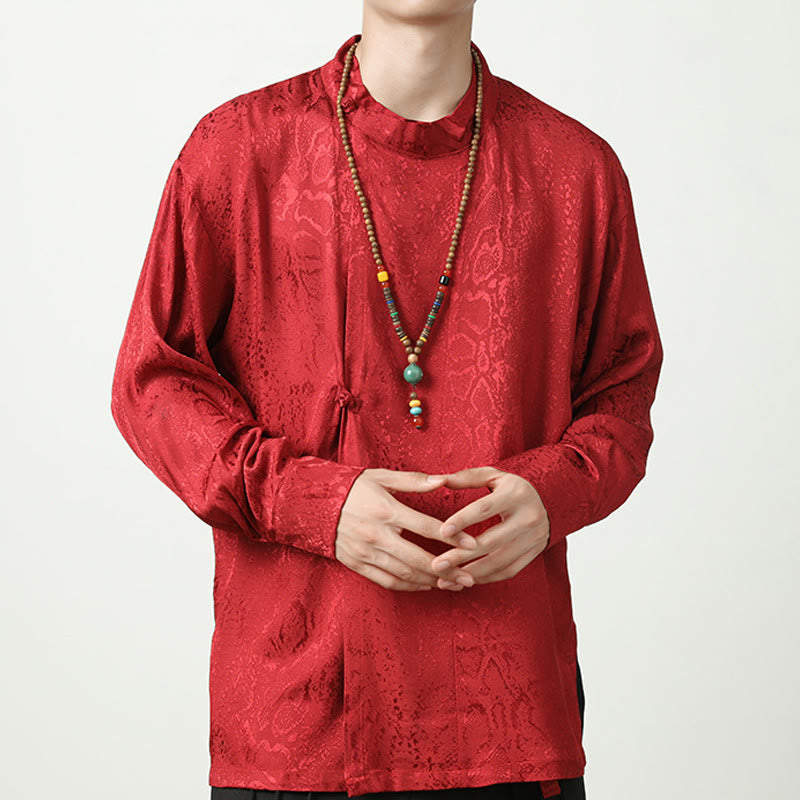 Camicia a maniche lunghe con bottoni a rana in jacquard autunnale Buddha Stones Uomo Abbigliamento - Rosso - US/UK/AU46, EU56 (5XL) - image 19