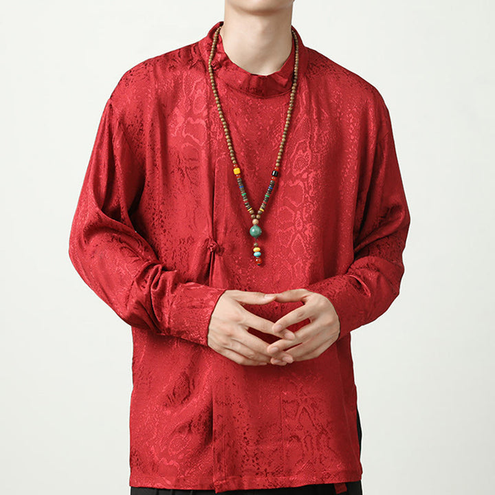 Camicia a maniche lunghe con bottoni a rana in jacquard autunnale Buddha Stones Uomo Abbigliamento - Rosso - US/UK/AU46, EU56 (5XL) - image 19