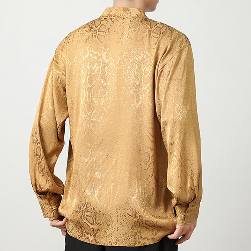Camicia a maniche lunghe con bottoni a rana in jacquard autunnale Buddha Stones Uomo Abbigliamento - image 3