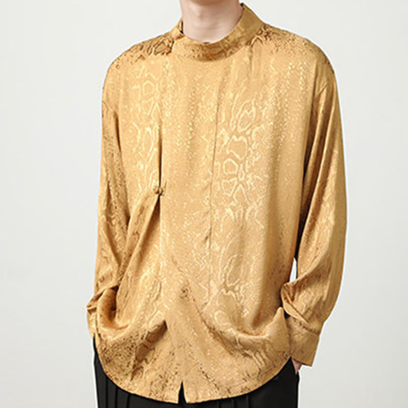 Camicia a maniche lunghe con bottoni a rana in jacquard autunnale Buddha Stones Uomo Abbigliamento - image 9