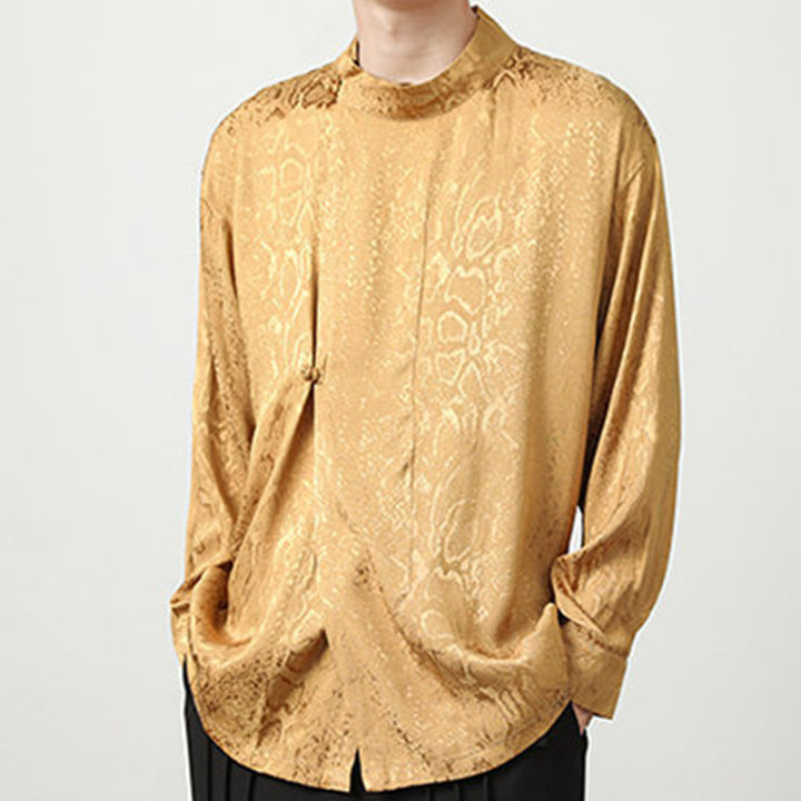 Camicia a maniche lunghe con bottoni a rana in jacquard autunnale Buddha Stones Uomo Abbigliamento - image 9