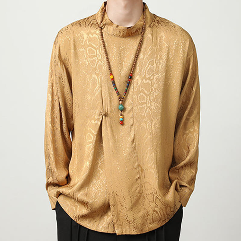 Camicia a maniche lunghe con bottoni a rana in jacquard autunnale Buddha Stones Uomo Abbigliamento - image 7