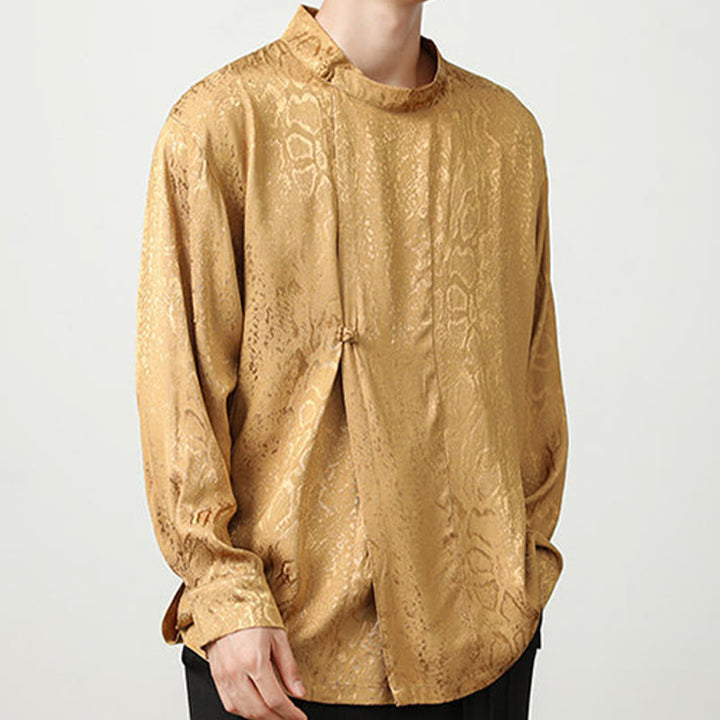 Camicia a maniche lunghe con bottoni a rana in jacquard autunnale Buddha Stones Uomo Abbigliamento - image 8