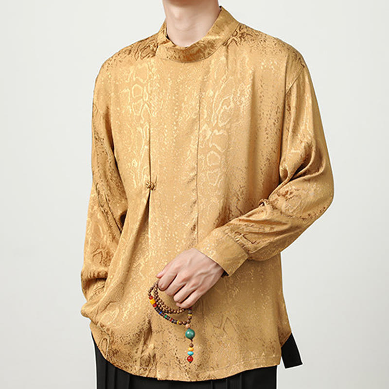 Camicia a maniche lunghe con bottoni a rana in jacquard autunnale Buddha Stones Uomo Abbigliamento - image 4