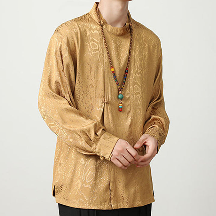 Camicia a maniche lunghe con bottoni a rana in jacquard autunnale Buddha Stones Uomo Abbigliamento - image 6