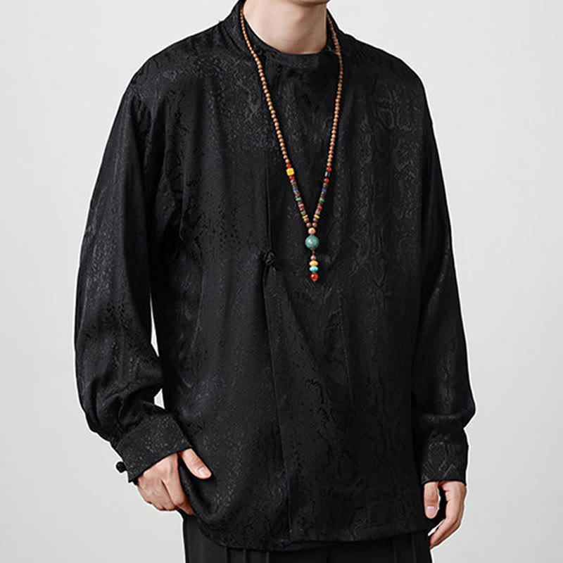 Camicia a maniche lunghe con bottoni a rana in jacquard autunnale Buddha Stones Uomo Abbigliamento - image 15