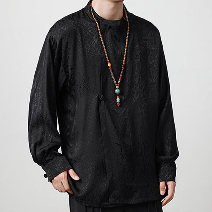 Camicia a maniche lunghe con bottoni a rana in jacquard autunnale Buddha Stones Uomo Abbigliamento - image 15