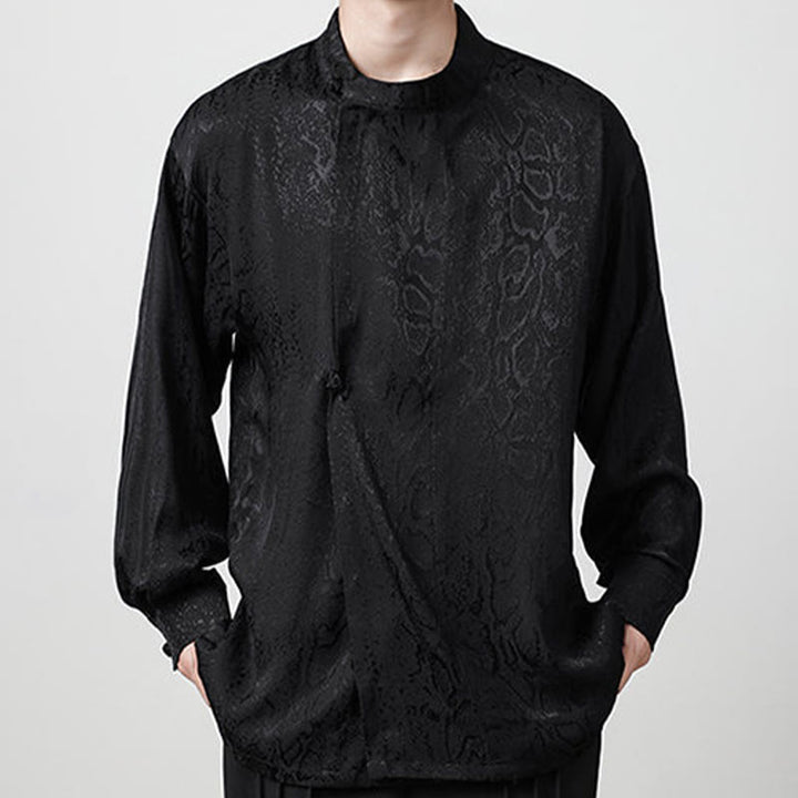 Camicia a maniche lunghe con bottoni a rana in jacquard autunnale Buddha Stones Uomo Abbigliamento - image 16