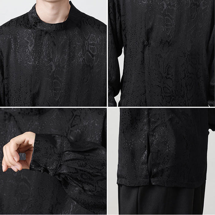 Camicia a maniche lunghe con bottoni a rana in jacquard autunnale Buddha Stones Uomo Abbigliamento - image 18