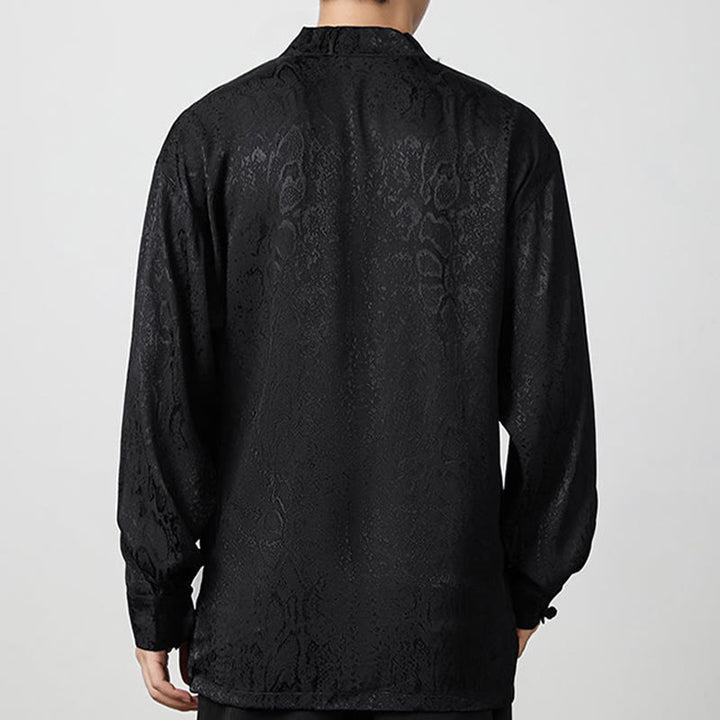 Camicia a maniche lunghe con bottoni a rana in jacquard autunnale Buddha Stones Uomo Abbigliamento - image 13