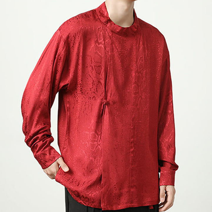 Camicia a maniche lunghe con bottoni a rana in jacquard autunnale Buddha Stones Uomo Abbigliamento - image 22
