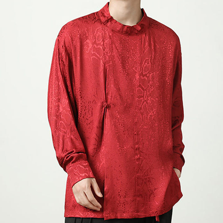 Camicia a maniche lunghe con bottoni a rana in jacquard autunnale Buddha Stones Uomo Abbigliamento - image 23