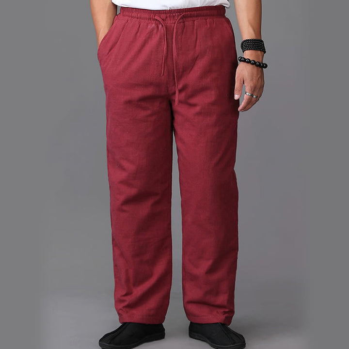 Pantaloni da uomo invernali in lino con coulisse e fodera in pile Buddha Stones con tasche