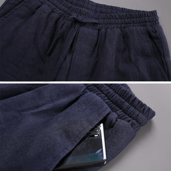 Pantaloni da uomo invernali in lino con coulisse e fodera in pile Buddha Stones con tasche - image 4