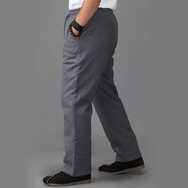 Pantaloni da uomo invernali in lino con coulisse e fodera in pile Buddha Stones con tasche