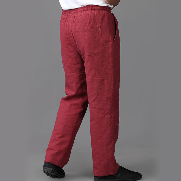 Pantaloni da uomo invernali in lino con coulisse e fodera in pile Buddha Stones con tasche