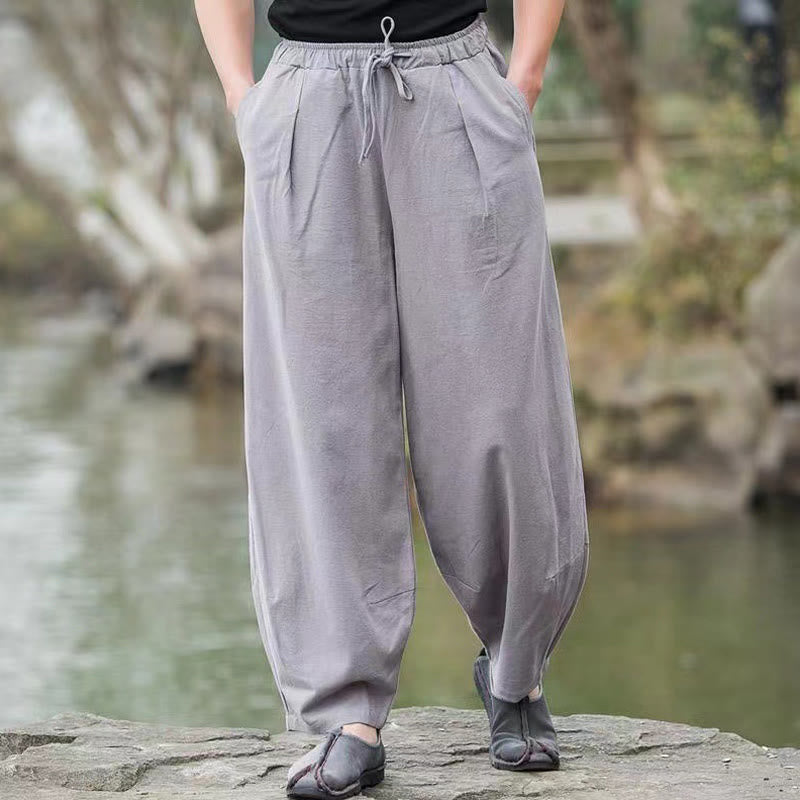 Pantaloni harem da uomo in cotone con coulisse casual semplici Buddha Stones con tasche