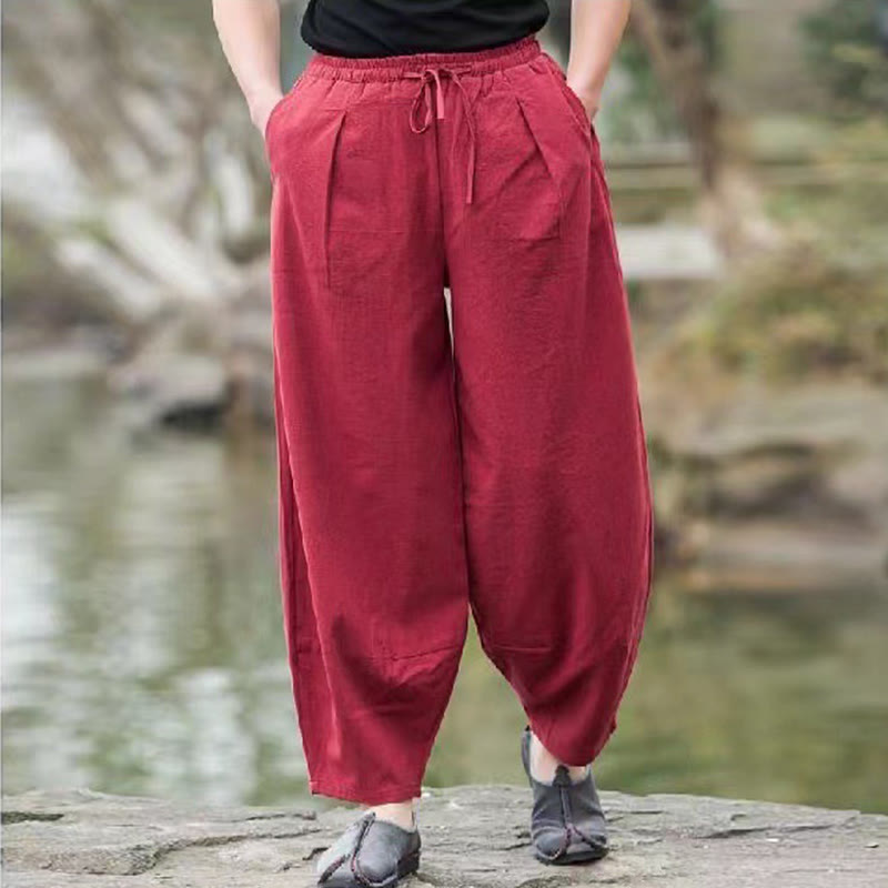 Pantaloni harem da uomo in cotone con coulisse casual semplici Buddha Stones con tasche