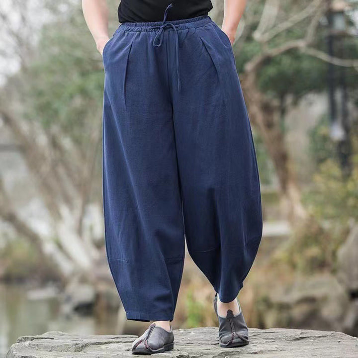 Pantaloni harem da uomo in cotone con coulisse casual semplici Buddha Stones con tasche