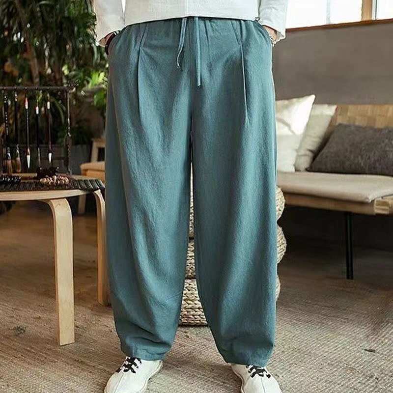 Pantaloni harem da uomo in cotone con coulisse casual semplici Buddha Stones con tasche