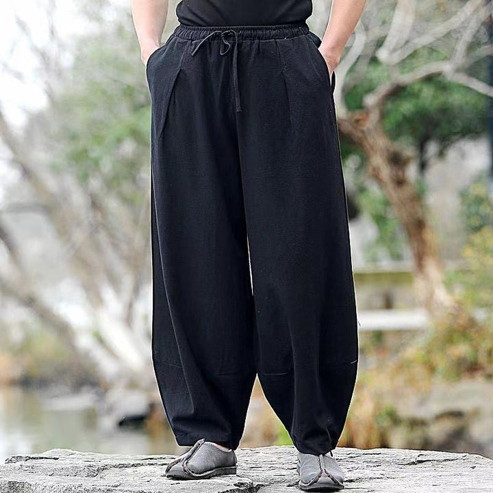 Pantaloni harem da uomo con coulisse, casual e semplici, con tasche, Buddha Stones - Nero - US/UK/AU44，EU54 (5XL) - image 4