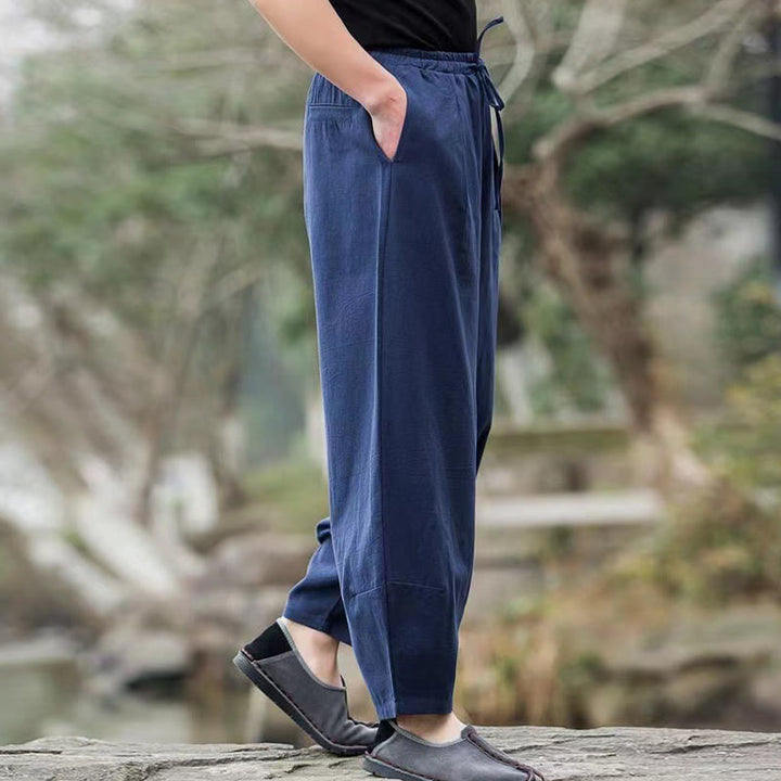 Pantaloni harem da uomo in cotone con coulisse casual semplici Buddha Stones con tasche