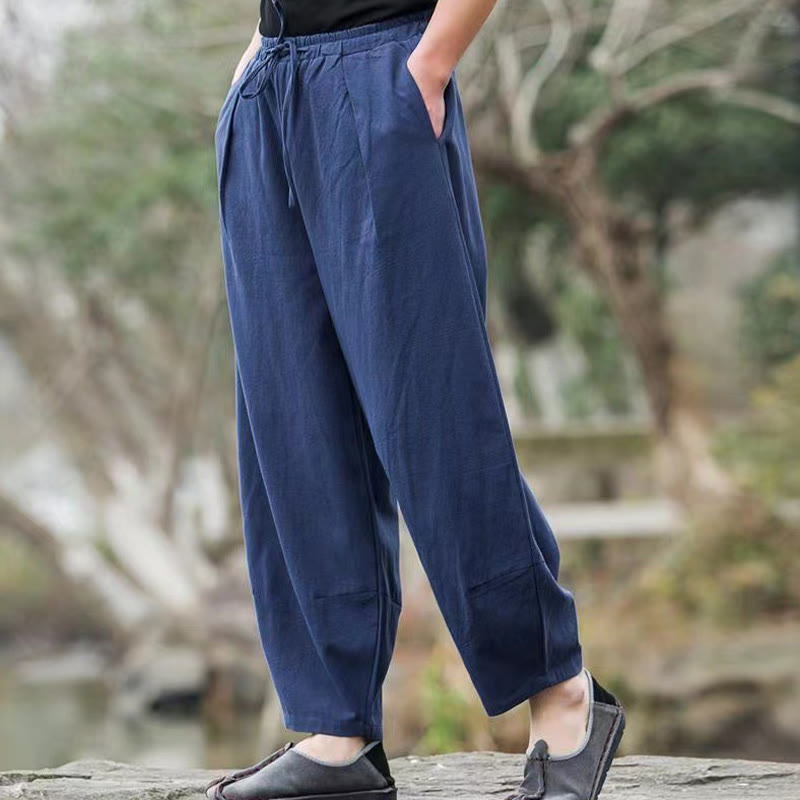 Pantaloni harem da uomo in cotone con coulisse casual semplici Buddha Stones con tasche