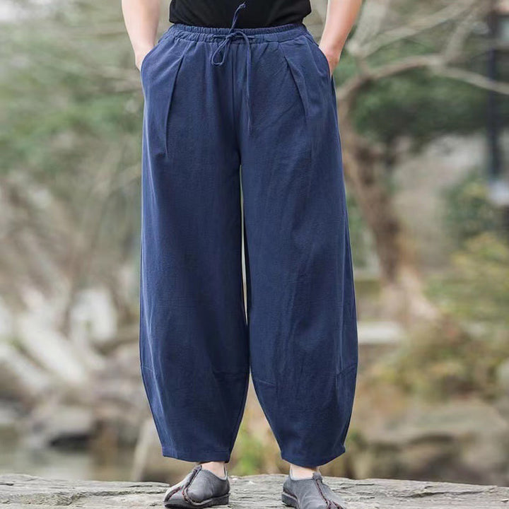 Pantaloni harem da uomo in cotone con coulisse casual semplici Buddha Stones con tasche