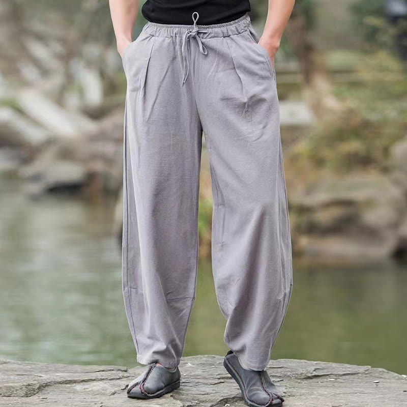 Pantaloni harem da uomo in cotone con coulisse casual semplici Buddha Stones con tasche