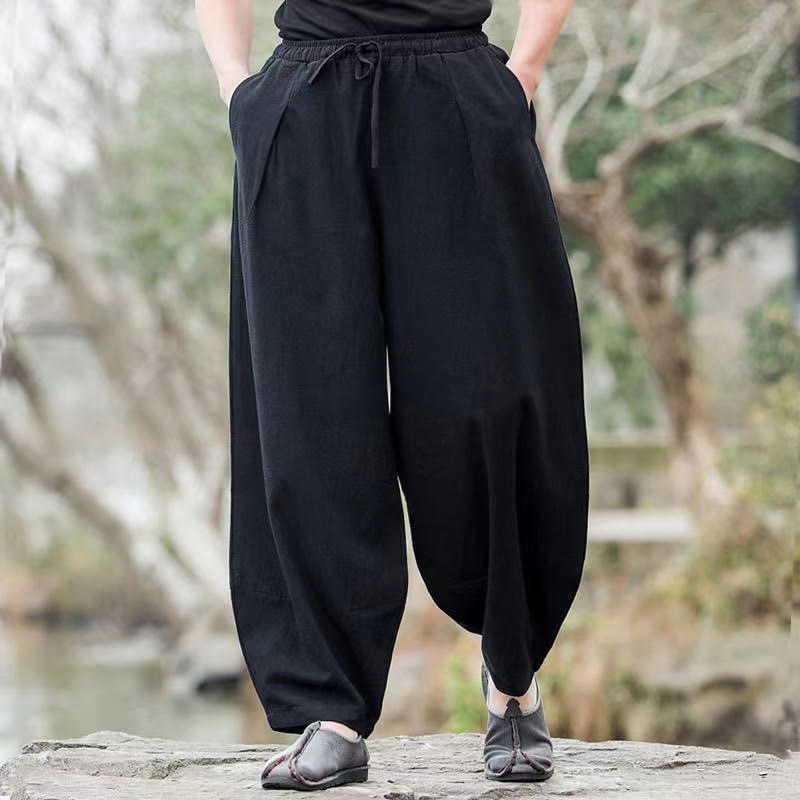 Pantaloni harem da uomo in cotone con coulisse casual semplici Buddha Stones con tasche
