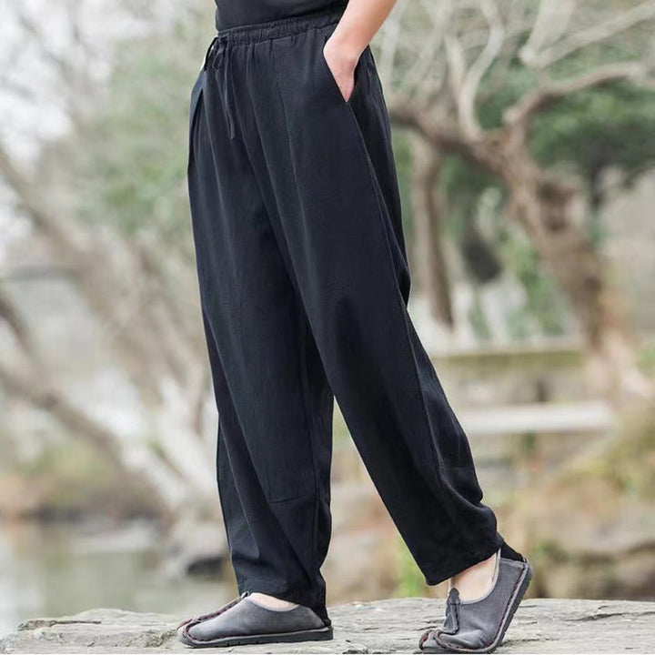Pantaloni harem da uomo in cotone con coulisse casual semplici Buddha Stones con tasche